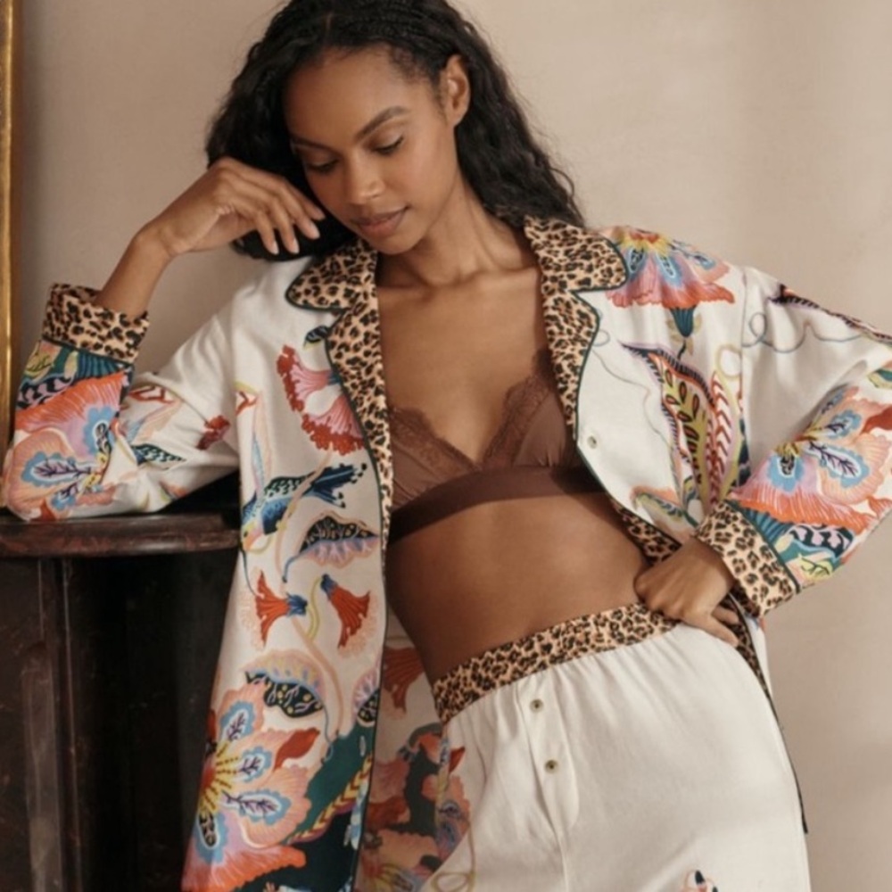 Anthropologie Multicolor Floral and Leopard Pajama top